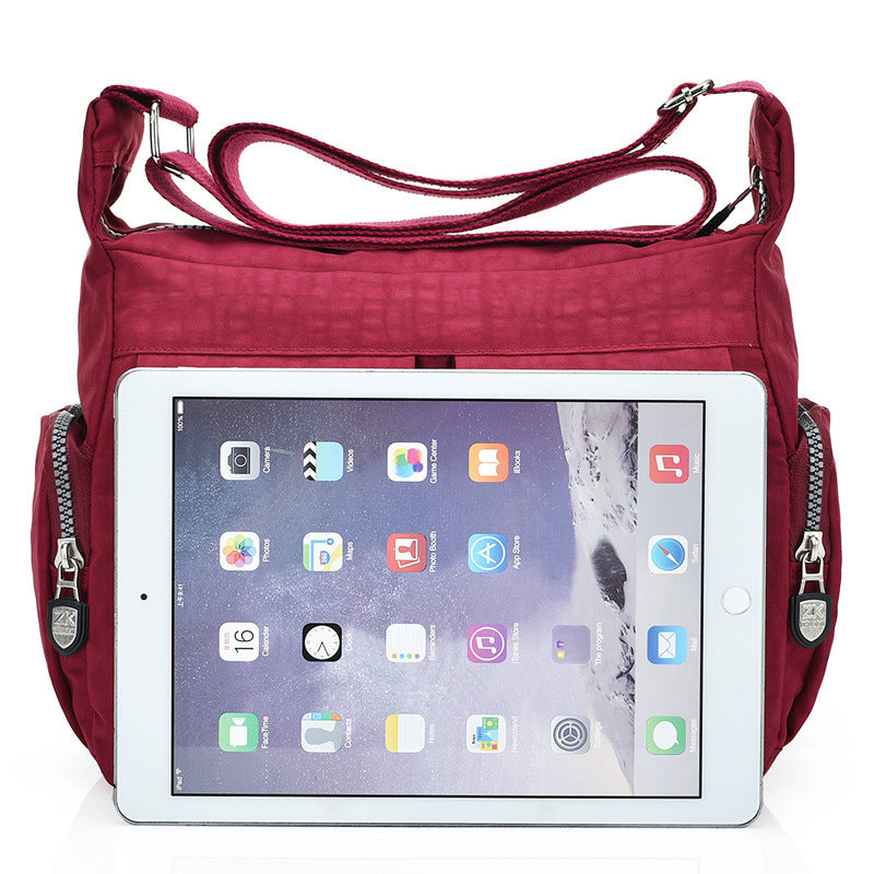 Red Satchel Handbag Next To Ipad, May Fit Ipad And Other Items 