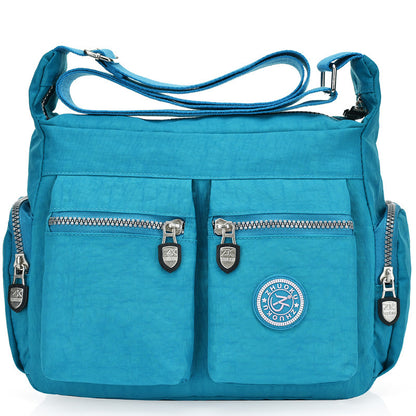 Blue Satchel Handbag With Zipper Pockets 