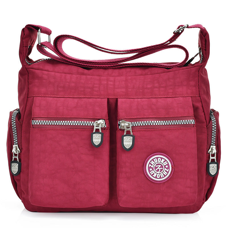 Wine Red Satchel Handbag With Zipper Pockets 