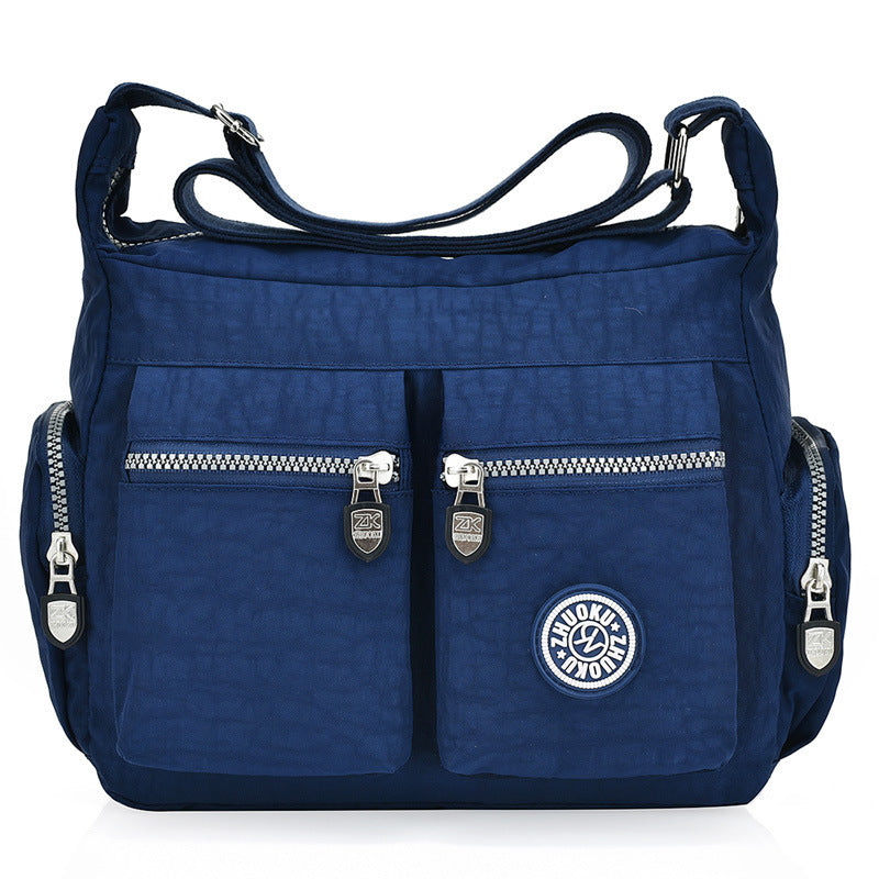 Dark Blue Satchel Handbag With Zipper Pockets 