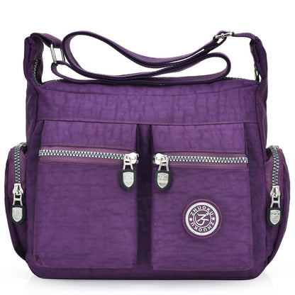 Purple Satchel Handbag With Zipper Pockets 