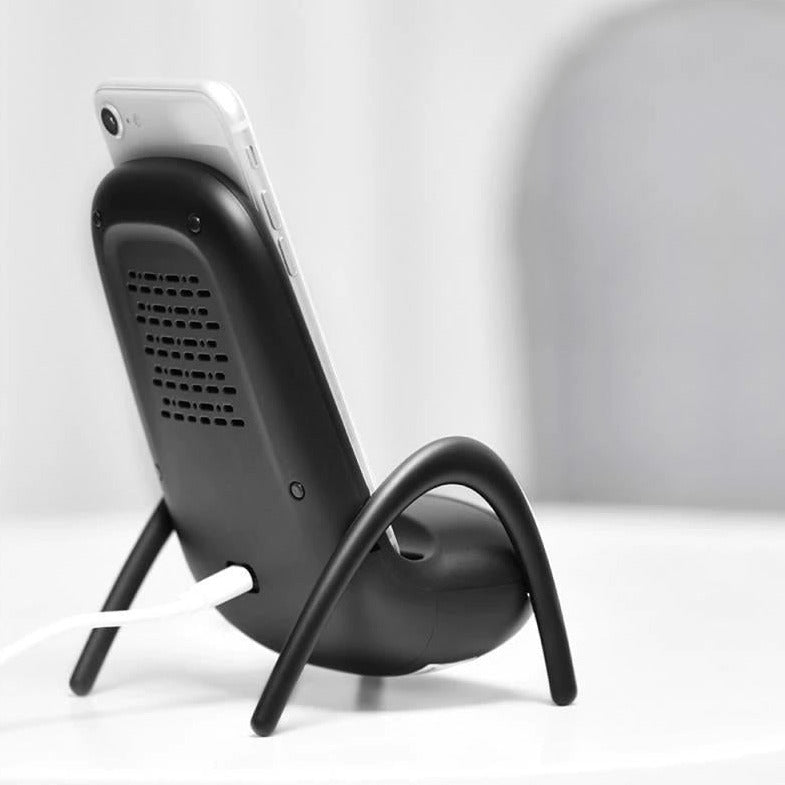 Wireless Mobile Phone Charging Station; Qi Device Compatible; Charging Pad; Design Black; Stand Designed As Chair