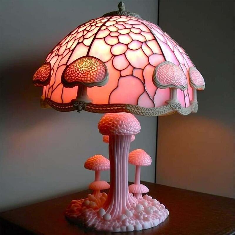 Lampe de table série champignon en verre teinté