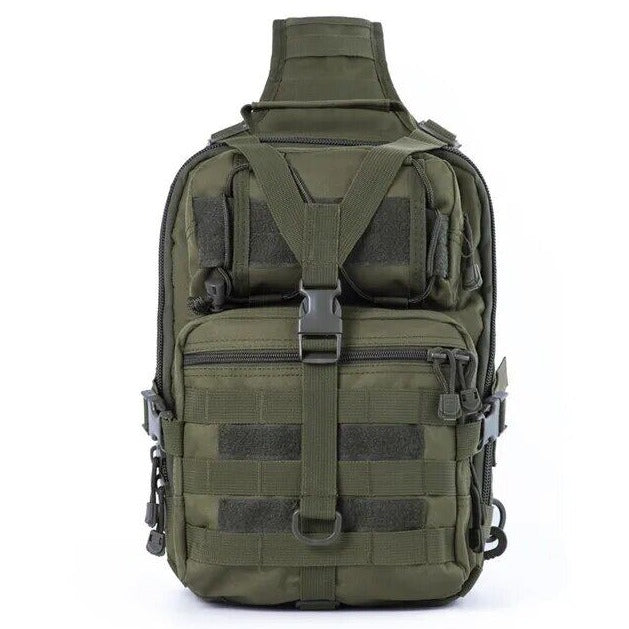 Single Strap Military Utility Rucksack; Design Army Green; Volume Capacity 20L; Multiple Large Pockets; Outdoor Equipment