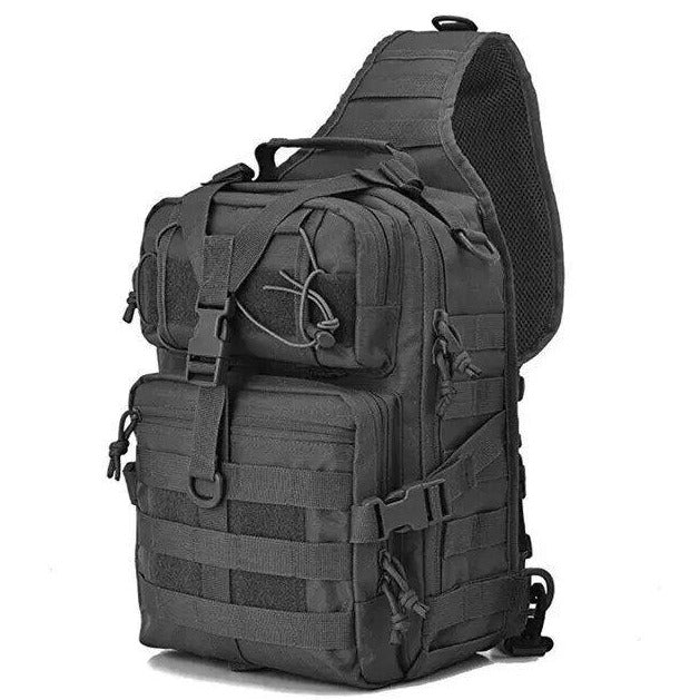 Single Strap Military Utility Rucksack; Design Black; Volume Capacity 20L; Multiple Large Pockets; Outdoor Equipment