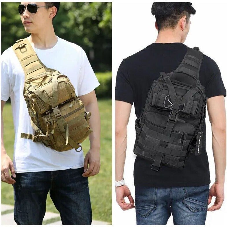 Single Strap Military Utility Rucksack; Adjustable Should Strap & Hooks; Volume Capacity 20L; Multiple Large Pockets; Outdoor Equipment