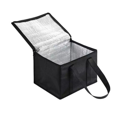 Thermal Insulated Lunch Bag; Woven Fabric; PEVA Tech.; Waterproof & Tear Resistant; Design Black 