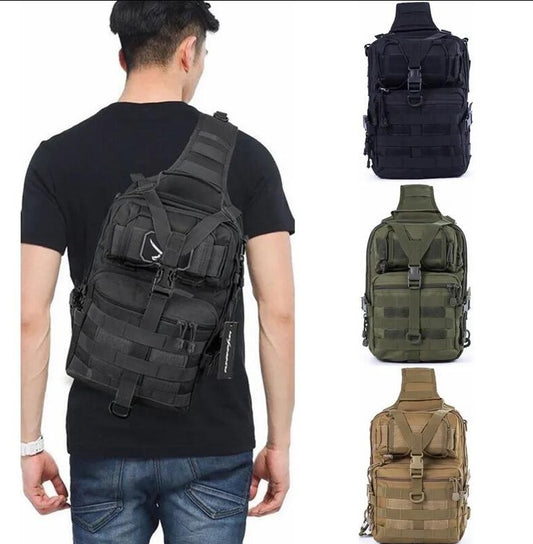 Single Strap Military Utility Rucksack; Design color Black, Army Green, Khaki; Adjustable Shoulder Straps 