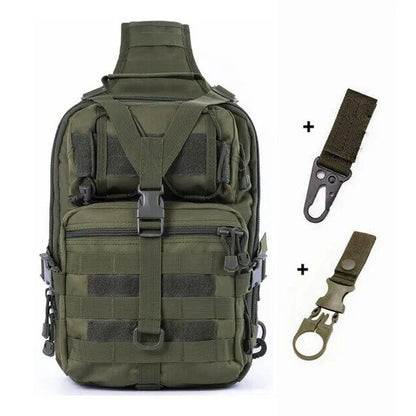 Single Strap Military Utility Rucksack; Design Army Green With 2x Hooks; Volume Capacity 20L; Multiple Large Pockets; Outdoor Equipment